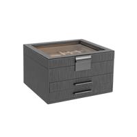 Sieradendoosje met glazen deksel, Interstellair grijs + zilver / 3 laden (13,5H cm)