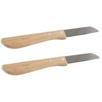 Keukenmesjes/aardappelschilmesjes - 2x stuks - hout/rvs - bruin - 17 cm