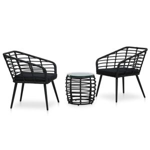 vidaXL 3-delige Bistroset poly rattan zwart