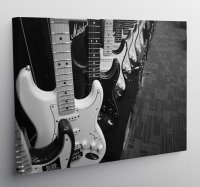 Canvas schilderij zwart en wit gitaren