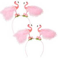 Carnaval verkleed Tiara/diadeem - 2x - flamingo roze - dames/meisjes - Tropische Hawaii thema - thumbnail