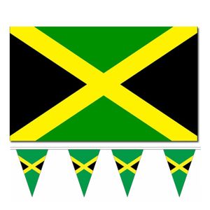 Bellatio Decorations - Vlaggen versiering set - Jamaica - Vlag 90 x 150 cm en vlaggenlijn 5 meter