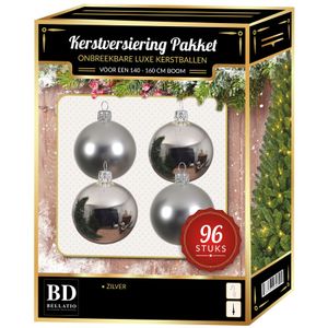 Zilveren kerstballen pakket 96-delig voor 180 cm boom   -