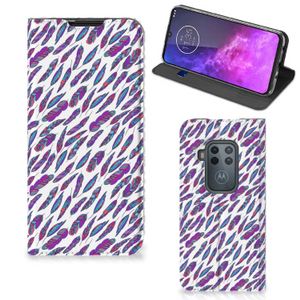 Motorola One Zoom Hoesje met Magneet Feathers Color