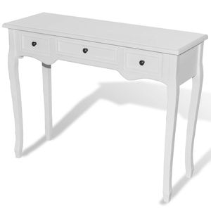 The Living Store Tafel Grenenhout - Wit - 100 x 35 x 78 cm - Met lades en ijzeren knoppen