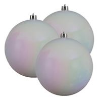 3x stuks grote kunststof kerstballen parelmoer wit 14 cm glans - Kerstbal - thumbnail