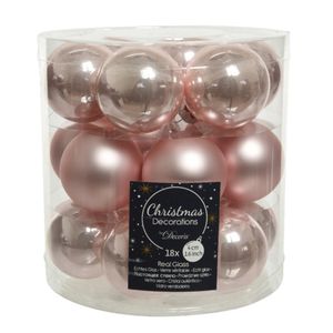 18x stuks kleine glazen kerstballen lichtroze (blush) 4 cm mat/glans   -