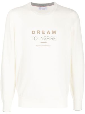 Brunello Cucinelli pull en cachemire à slogan brodé - Blanc
