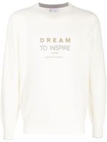 Brunello Cucinelli pull en cachemire à slogan brodé - Blanc