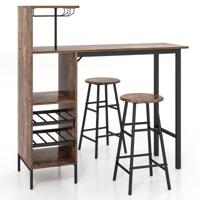 Bartafel met 2 Krukken Pubtafel en Kruk met Wijnrek voor 6 Flessen Eettafel en Stoelen Bistrotafel voor Woonkamer/Keuken Koffie
