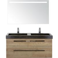 Seville Badmeubelset 120 cm - 2 Laden Natuur Eiken - Wastafel Lucca Dubbel met Sence Spiegel