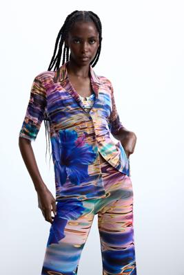 bloemenblouse waterkleur - BLUE - XL