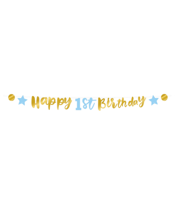 Letterbanner Verjaardag Jongen 1 Jaar Blauw/Goud (250cm)