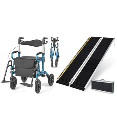 Opvouwbare Rollator voor Ouderen en Rolstoelhelling met Plaat Rollator met Stoel en Helling voor Drempels en Traptreden
