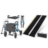 Opvouwbare Rollator voor Ouderen en Rolstoelhelling met Plaat Rollator met Stoel en Helling voor Drempels en Traptreden