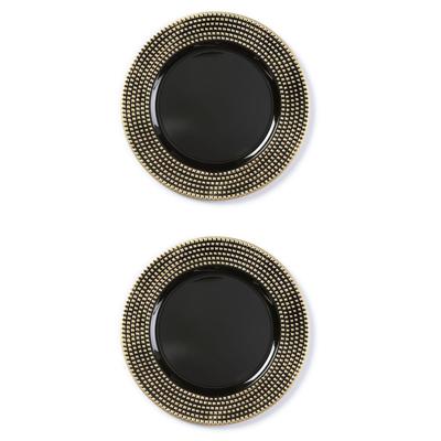 Inge Christmas kaarsbord - 6x stuks - zwart met gouden steentjes - kunststof - 33 cm - onderbord
