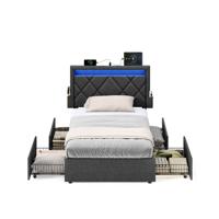 Gestoffeerd tweepersoonsbed met lades en verstelbaar hoofdbord, donkergrijs / 90 x 200 cm