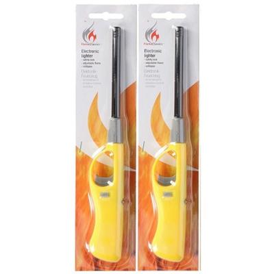 Gasaansteker - 2x - navulbaar - 26 cm - geel - BBQ aanstekers
