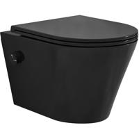 Wandcloset Wiesbaden Vesta | 52 cm | Rimless | Bidet functie-koud water | Incl.Toiletzitting | Keramiek | Mat zwart Wandcloset Wiesbaden Vesta | 52 cm | Rimless | Bidet functie-koud water | Incl.Toiletzitting | Keramiek | Mat zwart