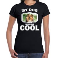 Sheltie honden t-shirt my dog is serious cool zwart voor dames