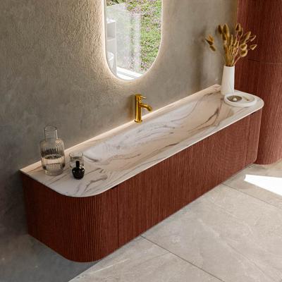 Badmeubel Mondiaz Kurve-Dlux | 170 cm | Meubelkleur Ruby | Wastafelkleur Nata | Solid surface | Wasbak midden spoelbak | 1 kraangat