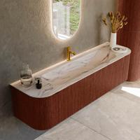 Badmeubel Mondiaz Kurve-Dlux | 170 cm | Meubelkleur Ruby | Wastafelkleur Nata | Solid surface | Wasbak midden spoelbak | 1 kraangat Badmeubel Mondiaz Kurve-Dlux | 170 cm | Meubelkleur Ruby | Wastafelkleur Nata | Solid surface | Wasbak midden spoelbak | 1 kraangat