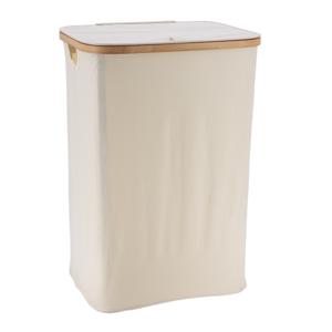 Wasmand met deksel - bamboe hout - 70 Liter- naturel wit - 60 x 40 x 30 cm - was sorteren