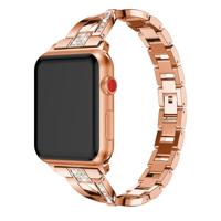 X-vormige Diamond-bezaaid Solid RVS polsband horlogeband voor Apple Watch serie 3 & 2 & 1 42mm (Rose goud)