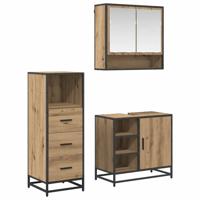 Badkamermeubelset 3 pcs artisanaal eikenkleurig 65 x 33 x 60 cm