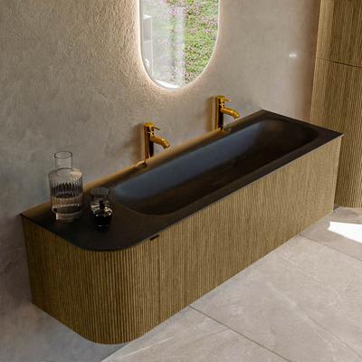 Badmeubel Mondiaz Kurve | 145 cm cm | Meubelkleur Dusk | Wastafelkleur Urban | Solid surface | Wasbak rechter zijde spoelbak | 2 kraangaten