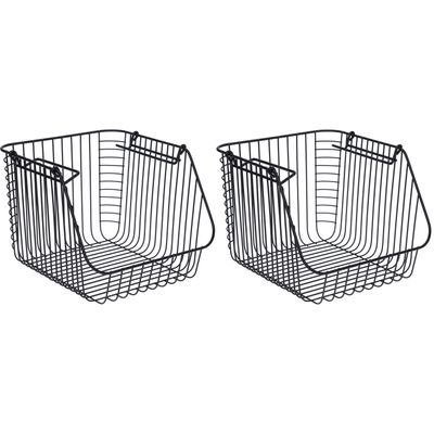 Set van 2x stuks zwarte opberg/opruim mandjes stapelbaar 29 x 27 x 21 cm