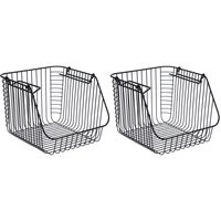 Set van 2x stuks zwarte opberg/opruim mandjes stapelbaar 29 x 27 x 21 cm