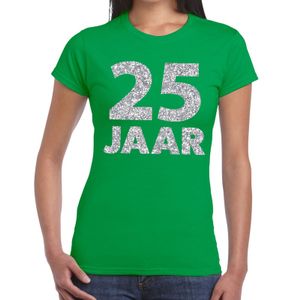 25 jaar zilver glitter verjaardag/jubilieum shirt groen dames