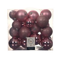 Decoris Kerstballen - 26x st - kunststof - roze - 6-8-10 cm - Kerstbal - thumbnail
