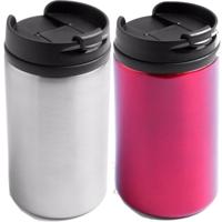 Set van 2x Thermosbekers - warmhoud bekers - rood en zilver - 320 ml - Isolerende drinkbekers