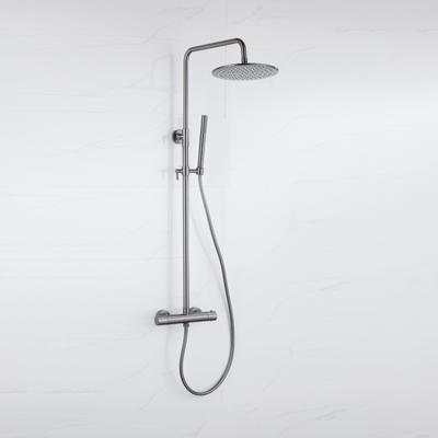 Fortifura Calvi Regendoucheset - thermostatisch - 25cm hoofddouche - gladde slang - staaf handdouche - Geborsteld Gunmetal PVD SW1159500 SW721165