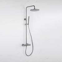 Fortifura Calvi Regendoucheset - thermostatisch - 25cm hoofddouche - gladde slang - staaf handdouche - Geborsteld Gunmetal PVD SW1159500 SW721165