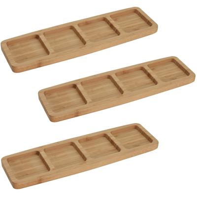 Serveerplanken/borden 4 vaks - 3x - bamboe hout - L33 x B10 cm - keuken