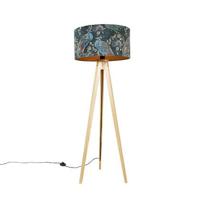 QAZQA Moderne vloerlamp hout stoffen kap pauw 50 cm - Tripod Classic - thumbnail