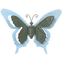 Mega Collections tuin/schutting decoratie vlinder - metaal - blauw - 17 x 13 cm   - - thumbnail