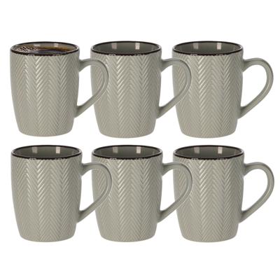 Siaki Koffiemok/theemok - 6x - Fishbone - lichtgrijs - 370 ml - mokken - keramiek Siaki Koffiemok/theemok - 6x - Fishbone - lichtgrijs - 370 ml - mokken - keramiek