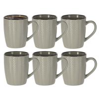 Siaki Koffiemok/theemok - 6x - Fishbone - lichtgrijs - 370 ml - mokken - keramiek