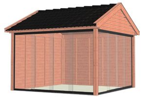 Trendhout Buitenverblijf Zadeldak Betula 400x415 cm - Combinatie 1- Zadeldak- Onbehandeld lariks Douglas hout- Trendhout