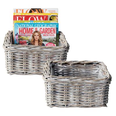 VD Leeden Opbergmand - 2x - antiek wit - 30 x 30 x 15 cm - rotan - gevlochten riet - mand - opbergen