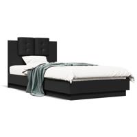 Bedframe met hoofdbord en LED-verlichting zwart 75x190 cm