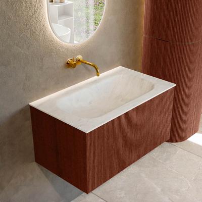 Badmeubel Mondiaz Kurve-Dlux | 80 cm cm | Meubelkleur Ruby | Wastafelkleur Opalo | Solid surface | Wasbak midden spoelbak | Zonder kraangat(en)