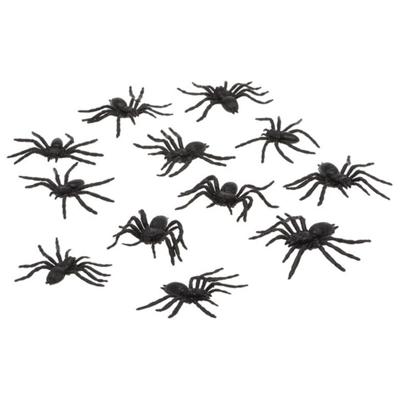 Atosa decoratie nep spinnen - 12x stuks - kunststof - zwart - 3 x 6 cm - Halloween