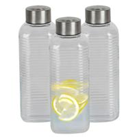 Urban Living Waterfles/drinkfles Vertigo - 3x - glas - transparant - met RVS dop - 750 ml