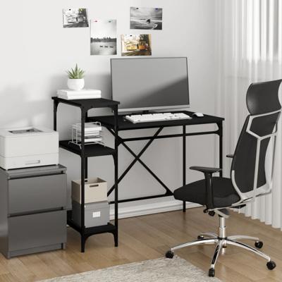 Bureau met schappen 105x50x90 cm bewerkt hout en ijzer zwart
