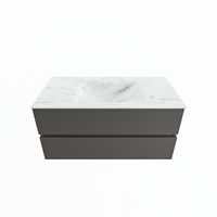 MONDIAZ VICA-DLUX 100cm badmeubel onderkast Dark grey 2 lades. Inbouw wastafel CLOUD midden 1 kraangat, kleur Opalo.